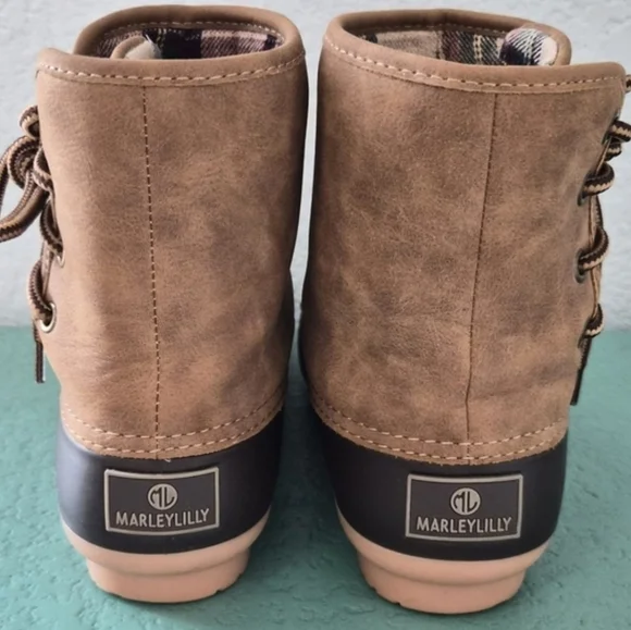 Waterproof Duck Boots Tan Brown Lace Up Cozy Outdoor Fall Winter Boots - Picture 4 of 14